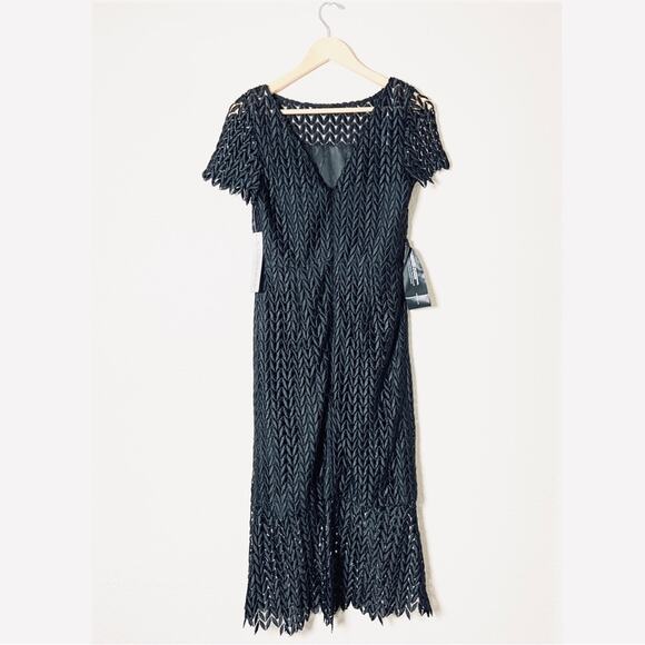 Kay Unger Tatum Floral Lace Midi Dress Black Classic Classy Old Money NWT Size 4 - Picture 7 of 15